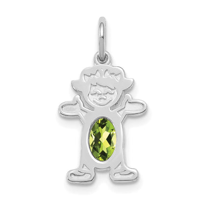 14k White Gold Girl 6x4 Oval Genuine Peridot-August
