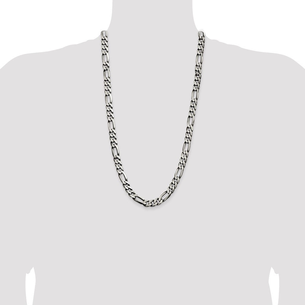 Sterling Silver Antiqued 9mm Figaro Chain Necklace 28"