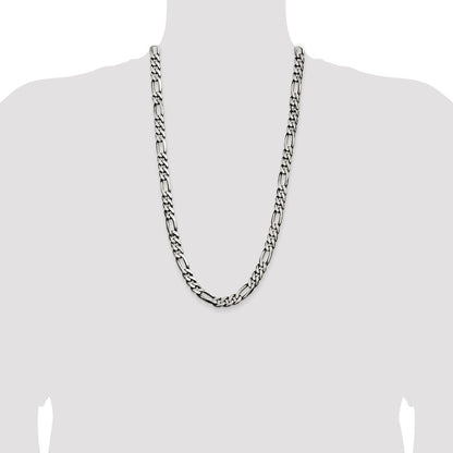 Sterling Silver Antiqued 9mm Figaro Chain Necklace 28"