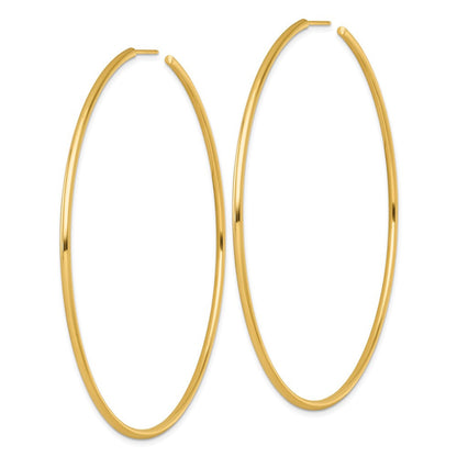 14k Yellow Gold Polished 2.0 x 80mm Tube C-Hoop Earrings