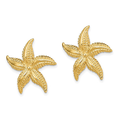 14k Yellow Gold 2-D Polished and Textured Starfish Stud Earrings