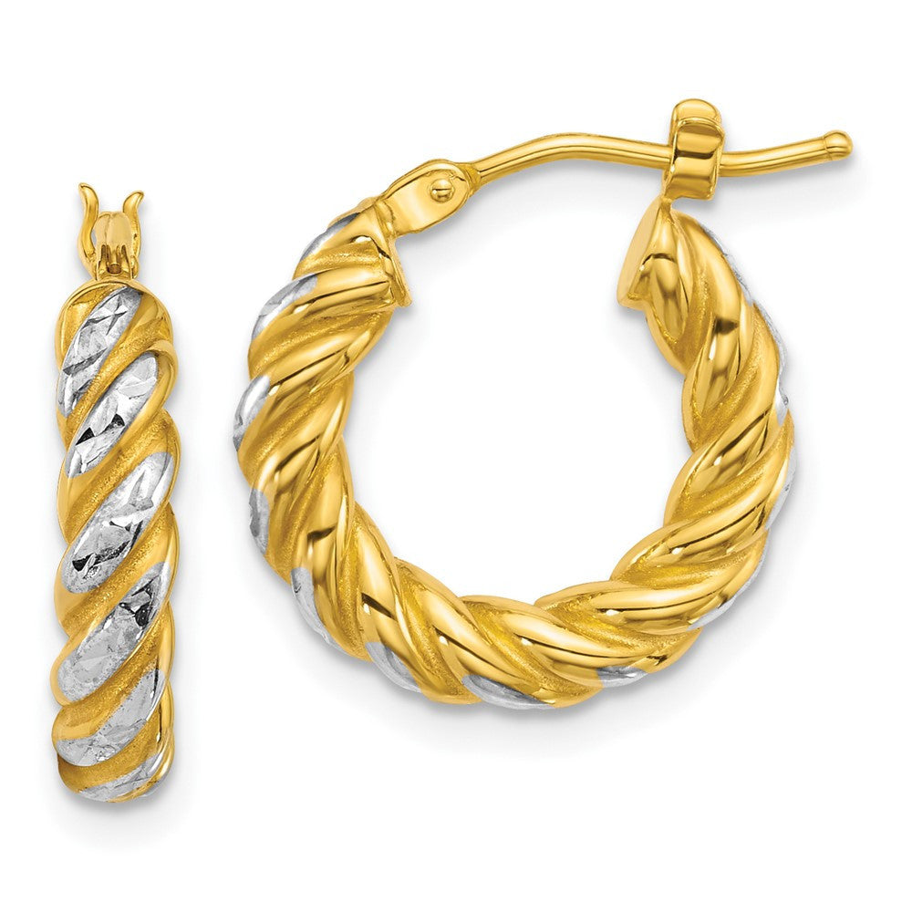 14k Yellow Gold Polished Diamond-cut Twisted 3.75mm Tube Hoop Earrings