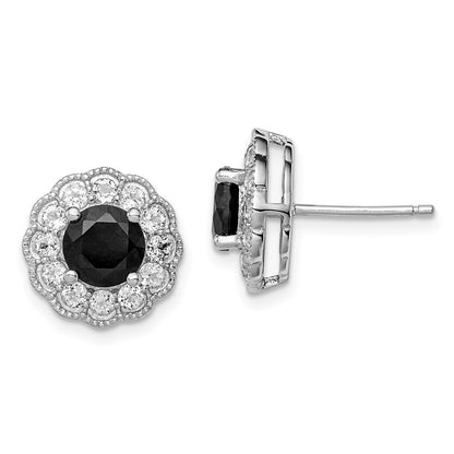 Sterling Silver Rhodium-plated Black Sapphire & White Topaz Button Stud Earrings