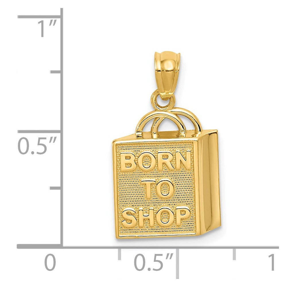 14k Yellow Gold Shopping Bag BORN TO SHOP Pendant