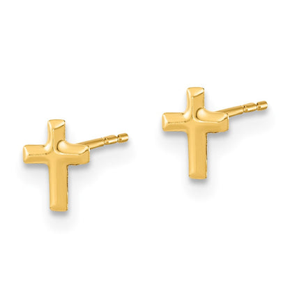 14k Yellow Gold Polished CZ Flowers and Cross Stud Earrings 3 Pair Set