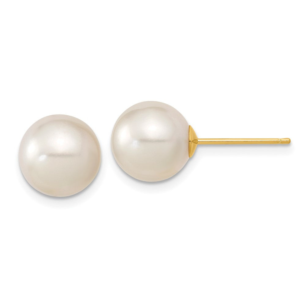14k Yellow Gold 10mm White South Sea Saltwater Cultured Pearl Stud Earrings