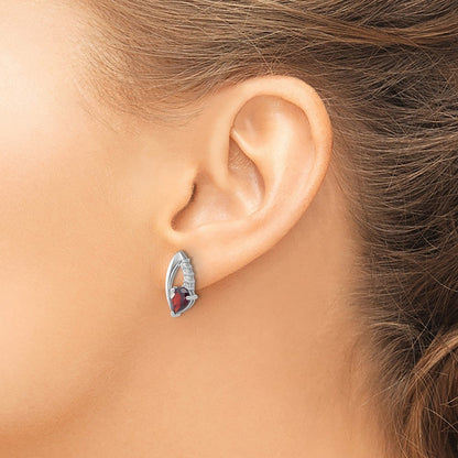 Sterling Silver Rhodium-plated Garnet and CZ Dangle Earrings