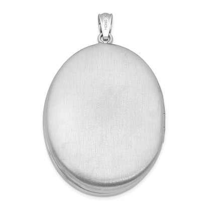 Sterling Silver Rhodium-plated Satin & Enameled Floral 34mm Oval Locket Pendant