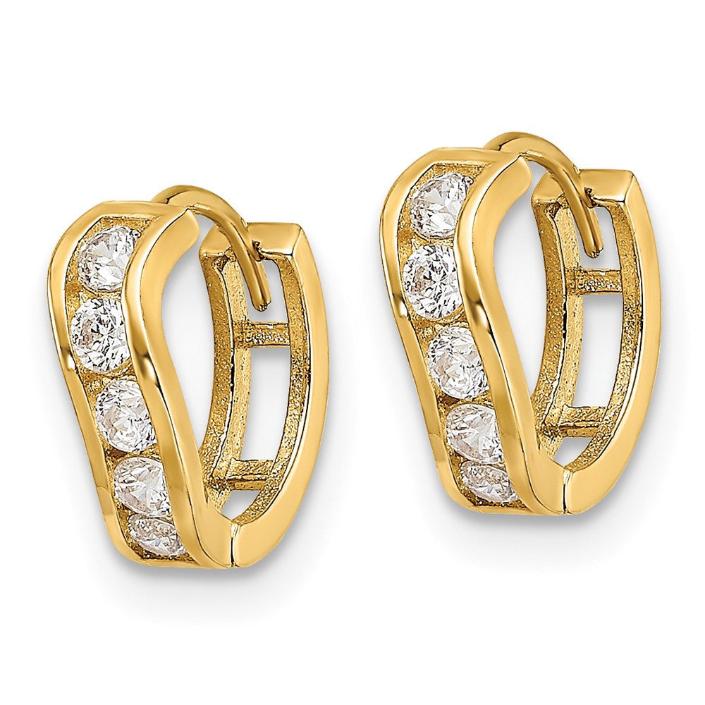 14k Yellow Gold Polished CZ Wavy Hinged Huggie Hoop Earrings