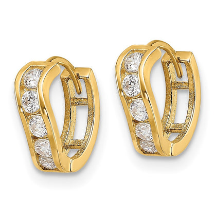 14k Yellow Gold Polished CZ Wavy Hinged Huggie Hoop Earrings