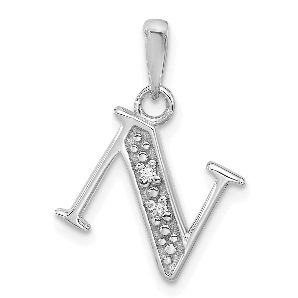14k White Gold Diamond Letter N Initial Pendant
