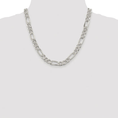 Sterling Silver Rhodium-plated 9.5mm Pav� Flat Figaro Chain Necklace 20"