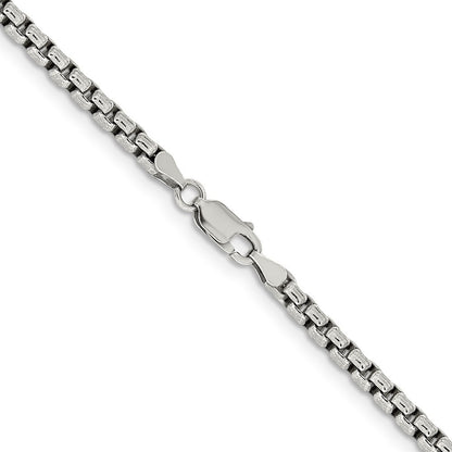 Sterling Silver Antiqued 3.6mm Round Box Chain Necklace 24"