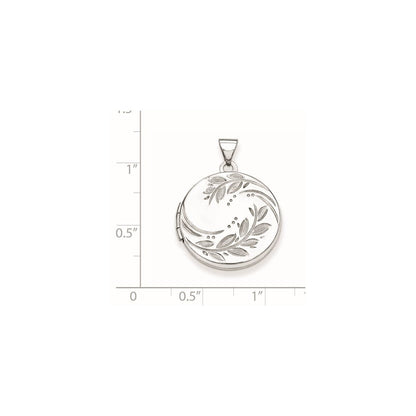 Sterling Silver Rhodium-plated 20mm Round Leaf Floral Locket Pendant