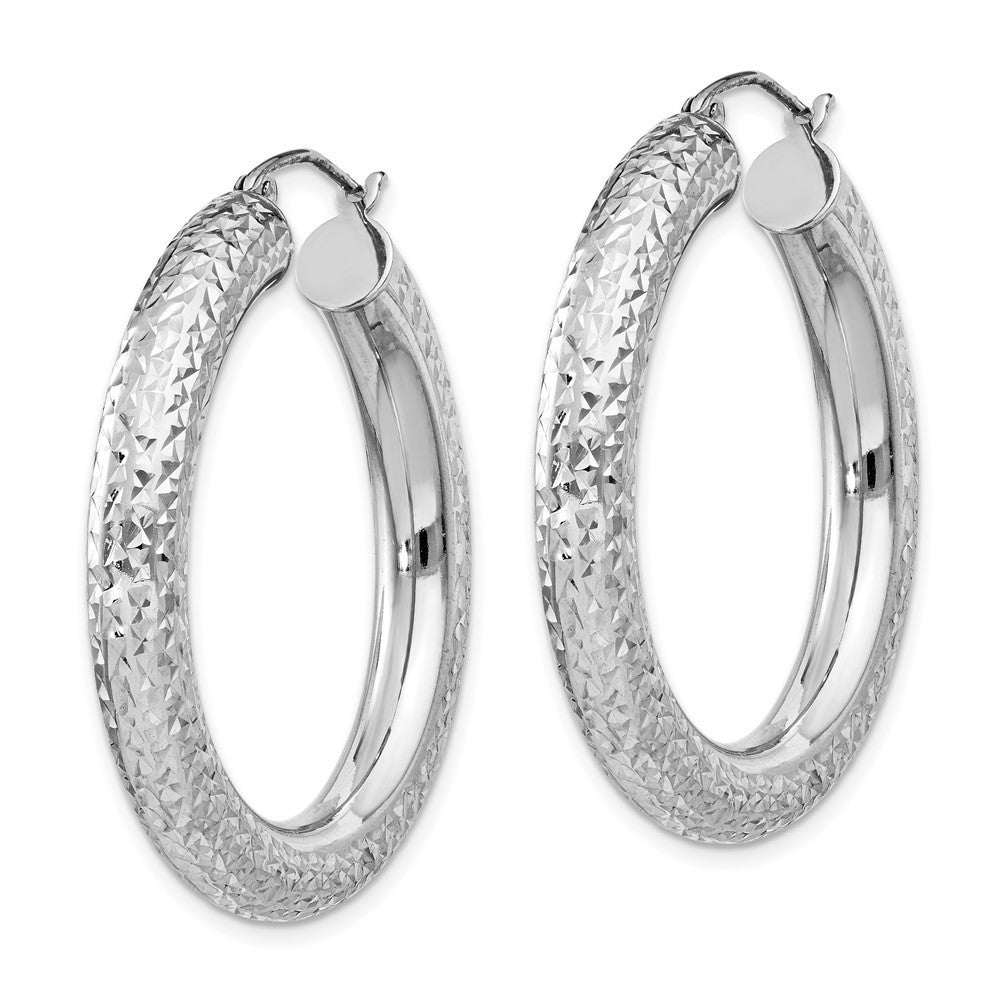 Sterling Silver Rhodium-plated Diamond Cut 4.75mm Hoop Earrings