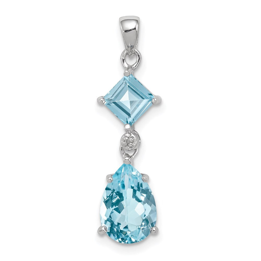 Sterling Silver Rhodium Plated Diamond & Light Swiss Blue Topaz Pendant