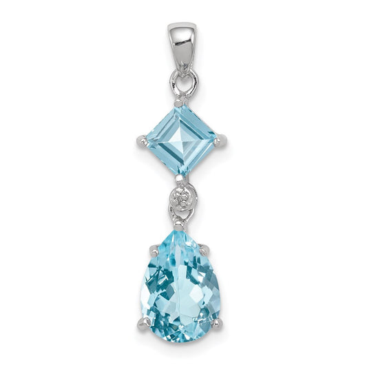 Sterling Silver Rhodium Plated Diamond & Light Swiss Blue Topaz Pendant