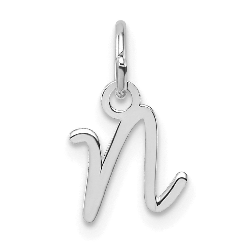 14k White Gold Uppercase Letter N Initial Charm Pendant