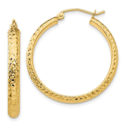 14k Yellow Gold Diamond-cut 3.5x28mm Hollow Hoop Earrings