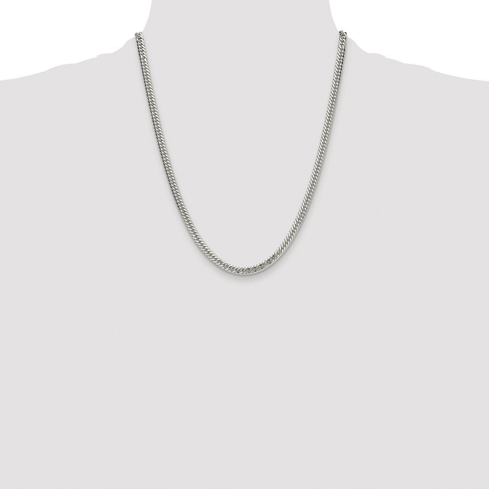 Sterling Silver Rhodium-plated Double Diamond-cut Curb Chain Necklace 22"