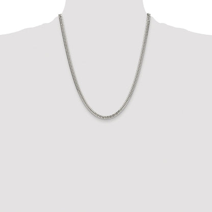 Sterling Silver Rhodium-plated Double Diamond-cut Curb Chain Necklace 22"