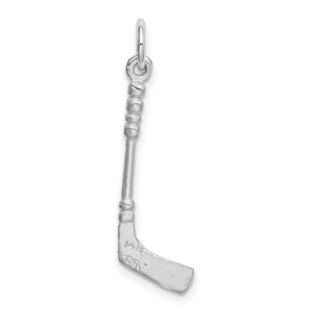 14k White Gold Solid 3-D Enameled Hockey Stick Charm Pendant