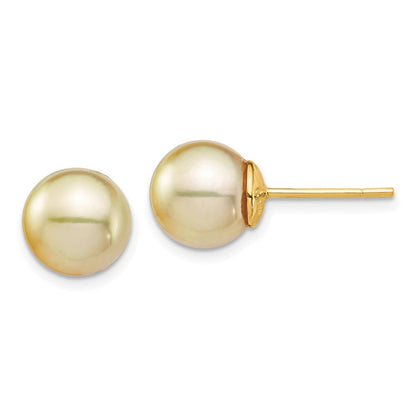14k Yellow Gold 9-10mm Golden South Sea Saltwater Cultured Pearl Stud Earrings