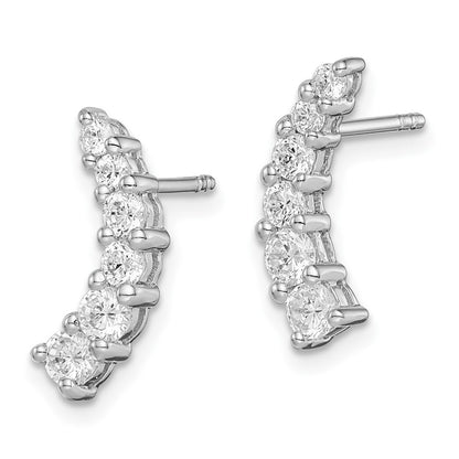 Sterling Silver Rhodium-plated Graduated CZ Curved Dangle Earrings