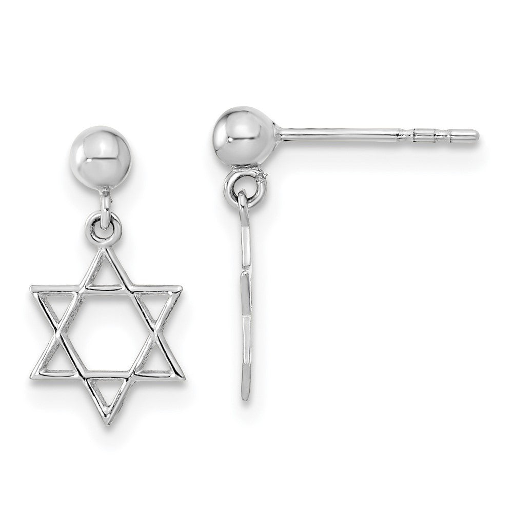 14K White Polished Star of David Dangle Earrings