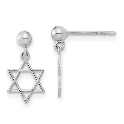 14K White Polished Star of David Dangle Earrings