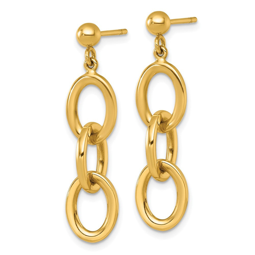 14k Yellow Gold Polished Oval Cable Chain Dangle Earrings