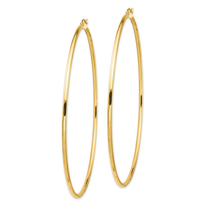 14k Yellow Gold Polished 2x80mm Lightweight Round Tube Hoop Earrings