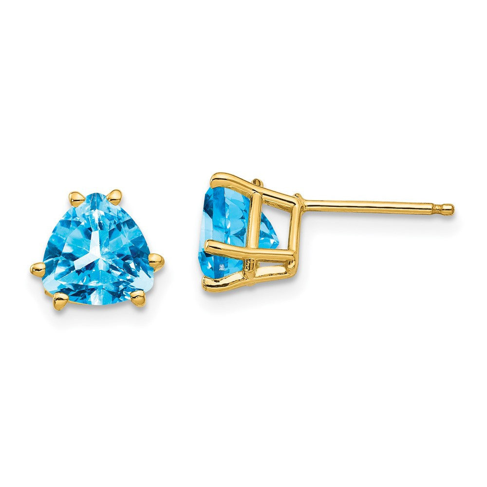 14k Yellow Gold 7mm Trillion Blue Topaz Stud Earrings