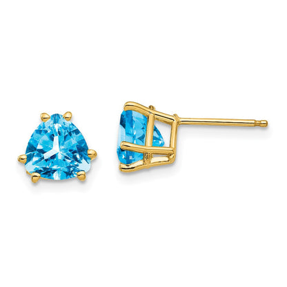 14k Yellow Gold 7mm Trillion Blue Topaz Stud Earrings
