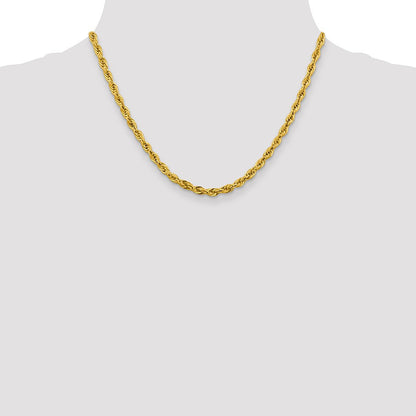 14k Yellow Gold 4.25mm Semi Solid Rope with Lobster Clasp Chain Necklace 18"