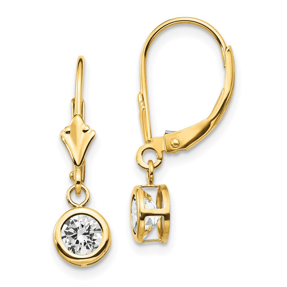14k Yellow Gold 5mm Cubic Zirconia Leverback Dangle Earrings