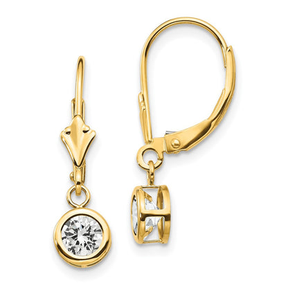 14k Yellow Gold 5mm Cubic Zirconia Leverback Dangle Earrings