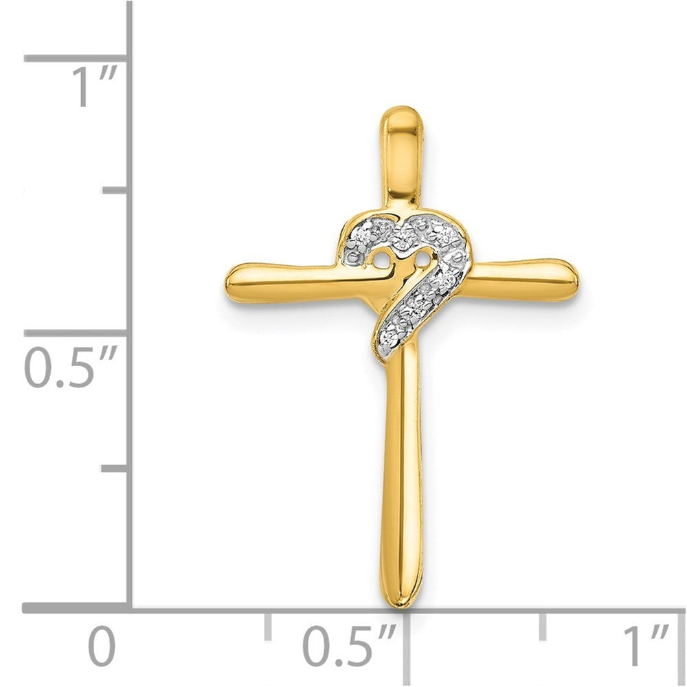 14k Yellow Gold .02ct. Diamond Heart Cross Chain Slide