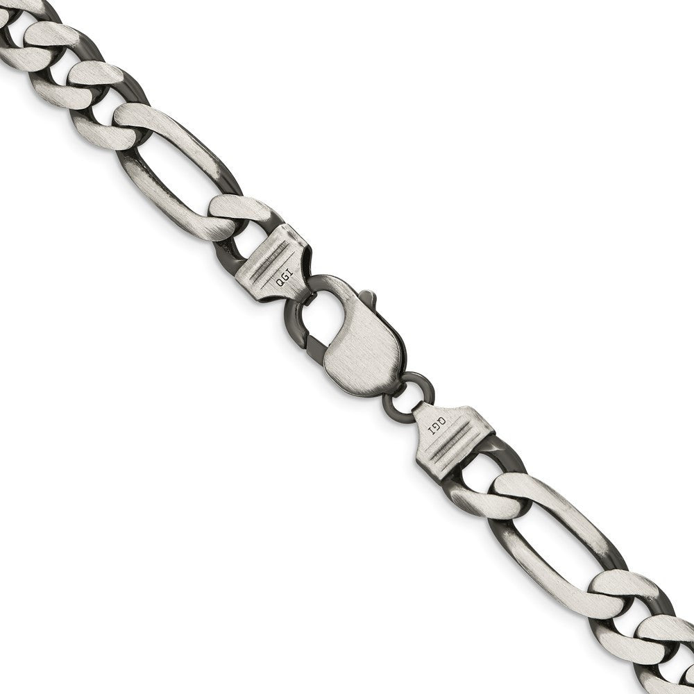 Sterling Silver Antiqued 9mm Figaro Chain Necklace 26"