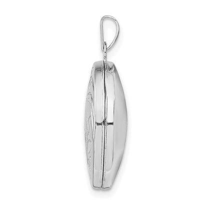 Sterling Silver Rhodium-plated 20mm Round Leaf Floral Locket Pendant