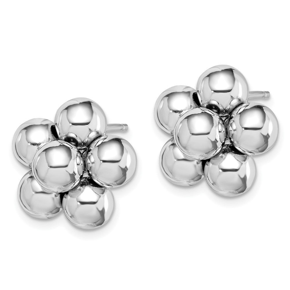 Sterling Silver Rhodium-plated Polished Beaded Button Stud Earrings