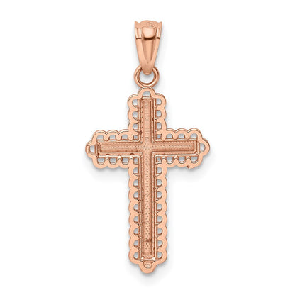 14k Rose Gold Rhodium Diamond Cut Cross Pendant