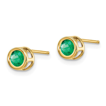 14k Yellow Gold 4mm Bezel May/Emerald Stud Earrings