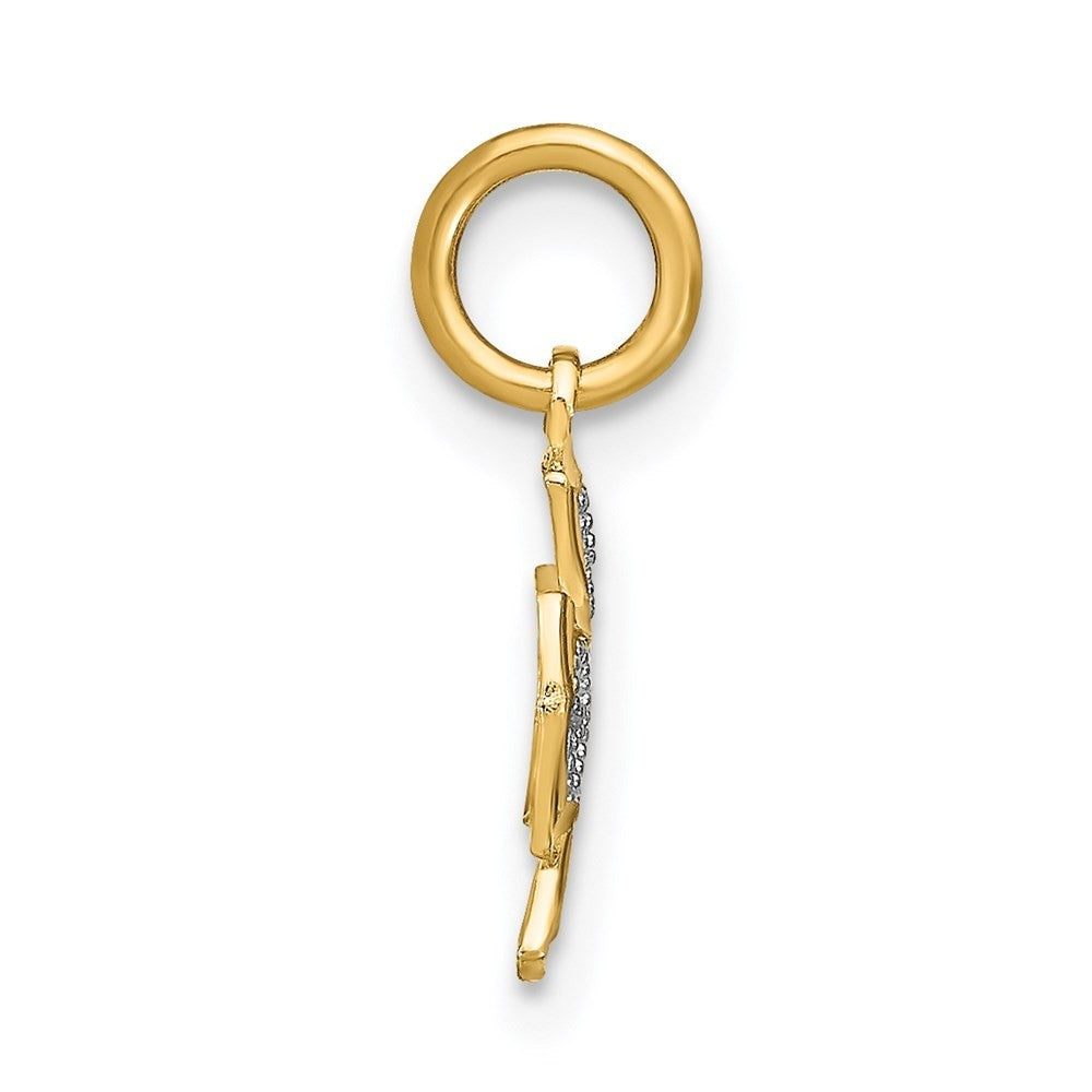 14k Yellow Gold Rhodium and Diamond-Cut Hearts In Cross Charm Pendant