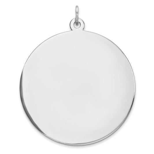 Sterling Silver Rhod-plated Eng. Rnd Polish Front/Satin Back Disc Charm Pendant