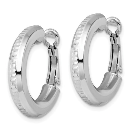 Sterling Silver RH-pltd D/C 4.75mm Omega Back Round Hoop Earrings