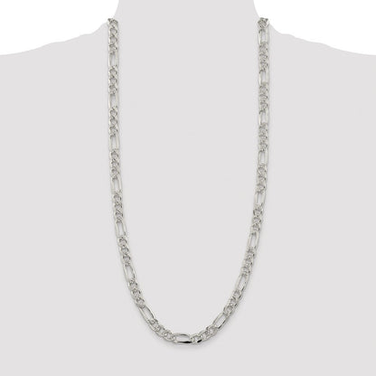 Sterling Silver Rhodium-plated 8mm Pav� Flat Figaro Chain Necklace 30"