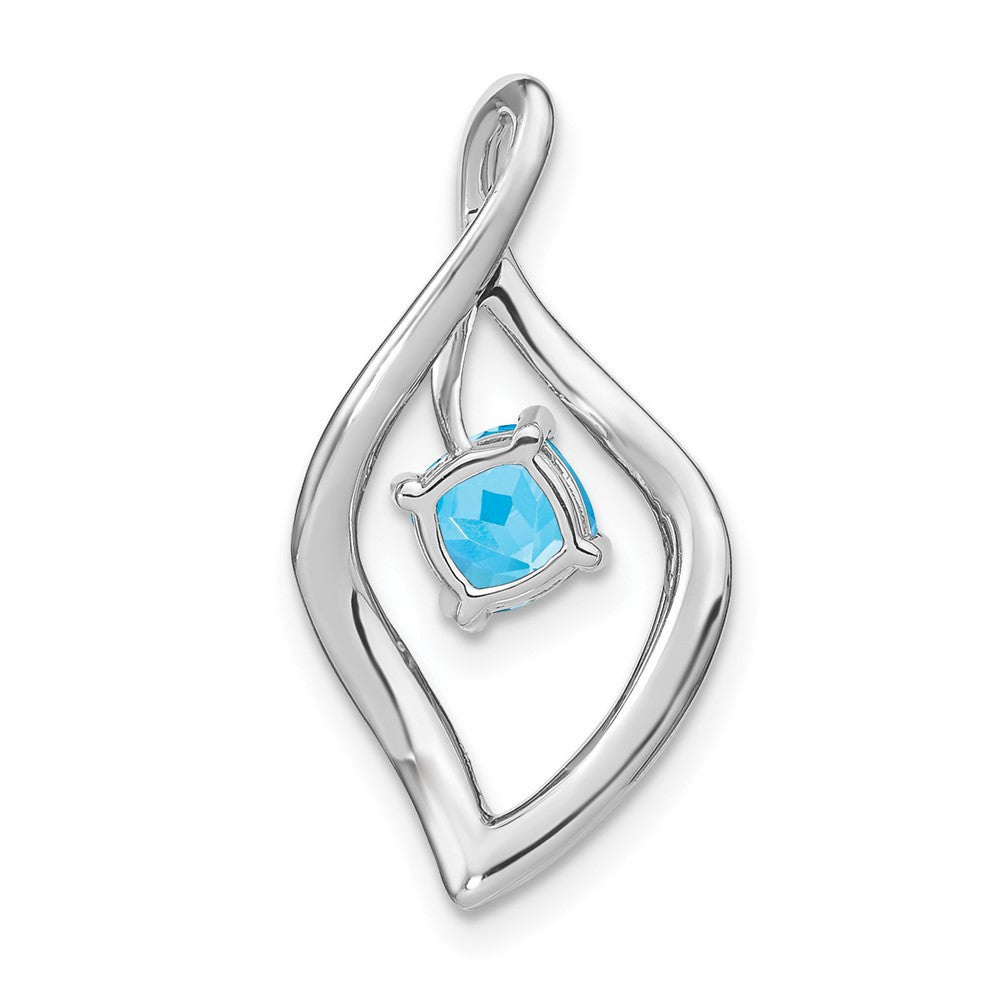 14k White Gold Blue Topaz and Diamond Pendant