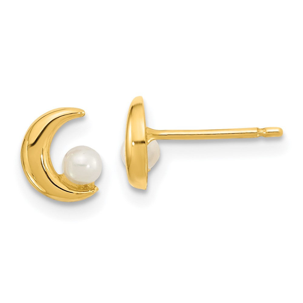 14k Yellow Gold Polished Half Moon Freshwater Cultured Pearl Stud Earrings