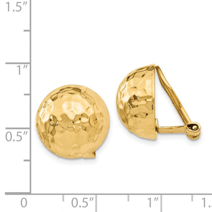 14k Yellow Gold Omega Clip 14mm Hammered Non-pierced Stud Earrings